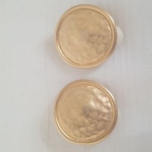 Gold Round Hammered Clip Earrings